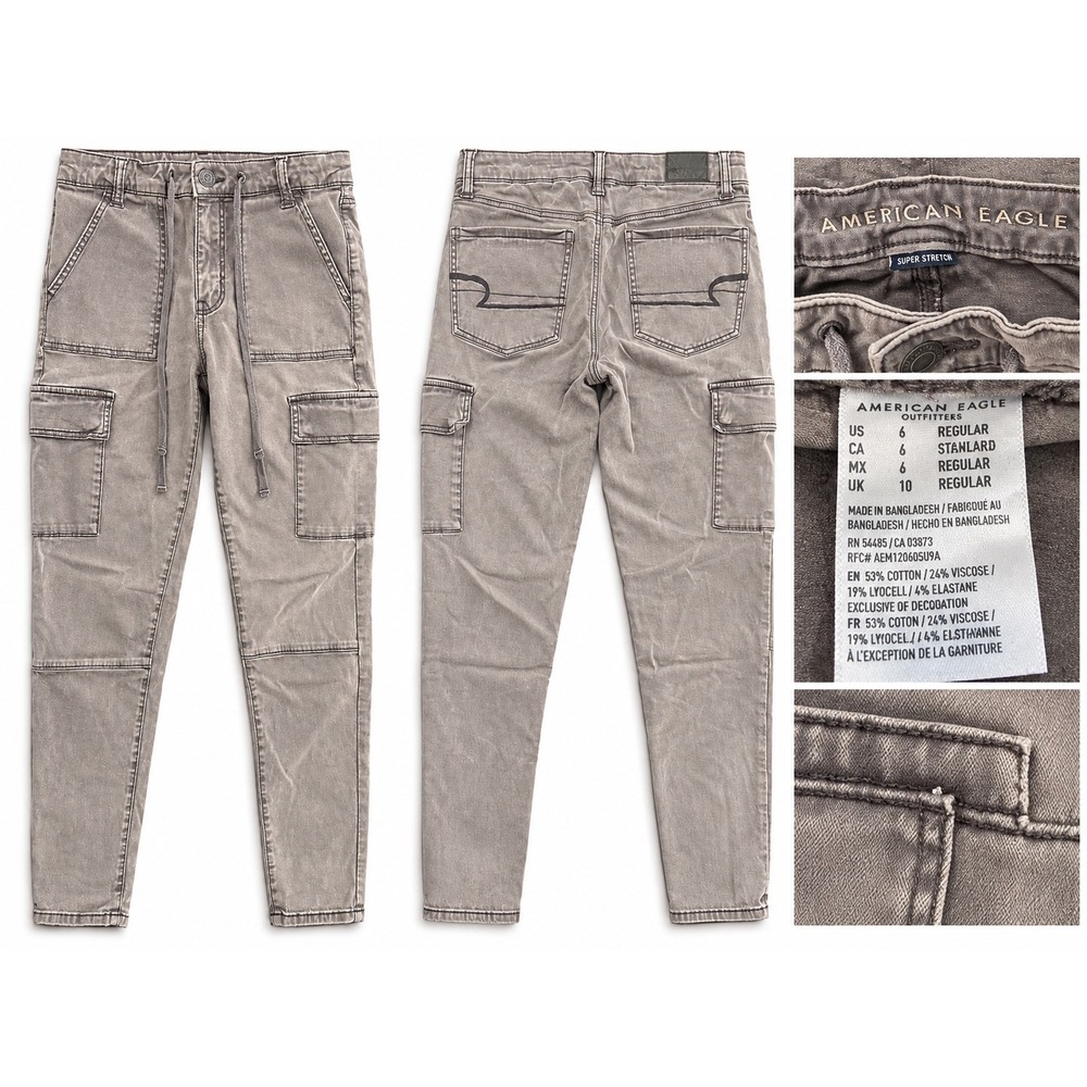 American Eagle Super Stretch Cargo Pants Womens 6 Gray Utility Jogger